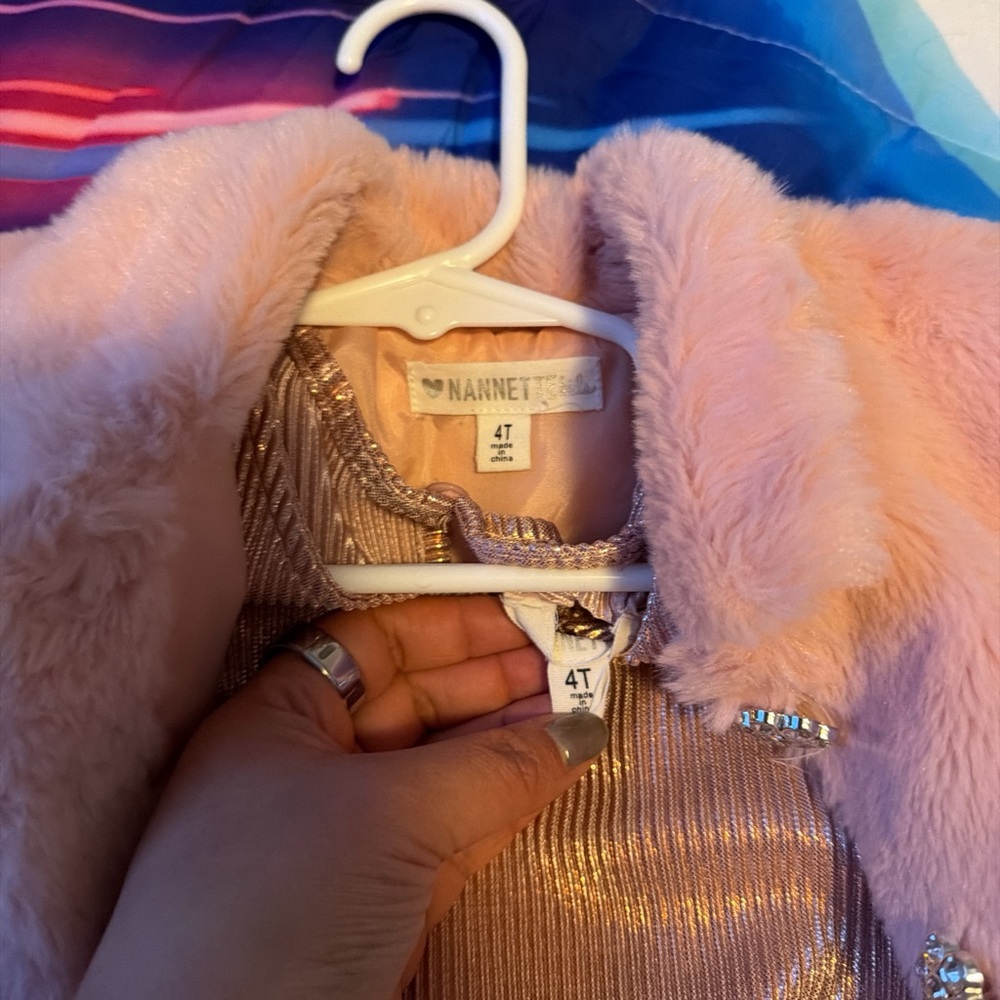 Nannette Pink Faux Fur Coat and Dress size 4T - Picture 3 of 7